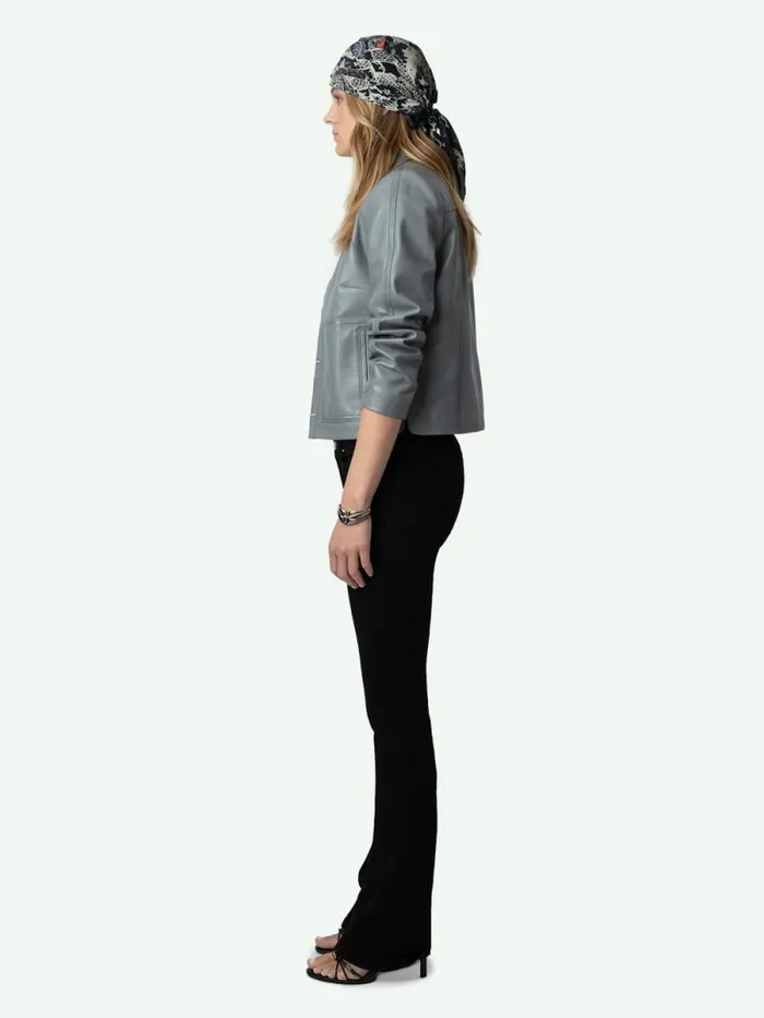Women Zadig and Voltaire Jackets and Coats Litchi Leather Jacket Iron Women Zadig and Voltaire Jackets and Coats Litchi Leather Jacket Iron
