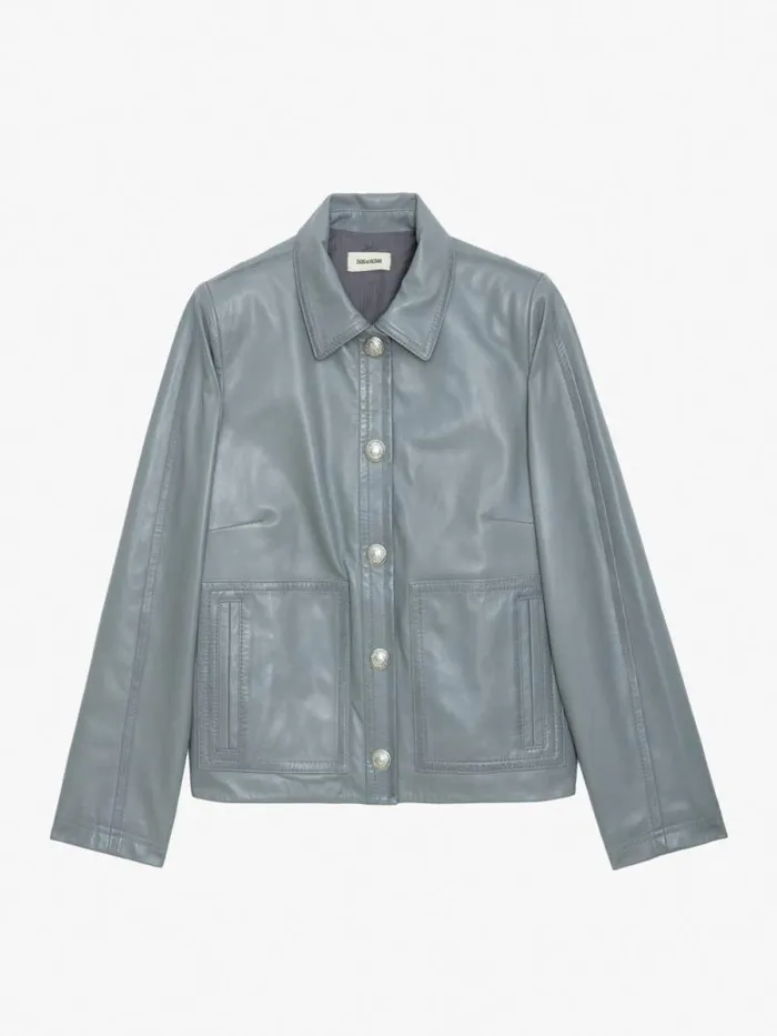 Women Zadig and Voltaire Jackets and Coats Litchi Leather Jacket Iron Women Zadig and Voltaire Jackets and Coats Litchi Leather Jacket Iron