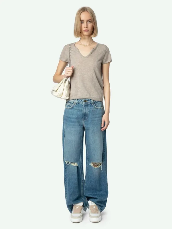 Women Zadig and Voltaire Pants and Shorts Whitney Wide Leg Jeans Medium Wash