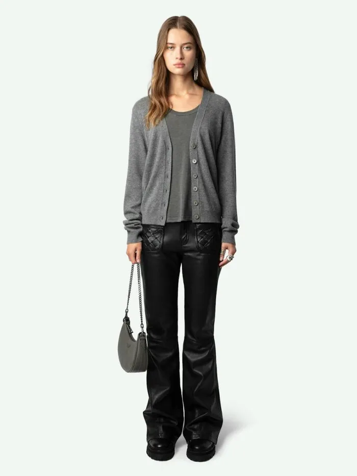 Women Zadig and Voltaire Sweaters and Cardigans Jemmy Patch Cashmere Cardigan Gris Chine