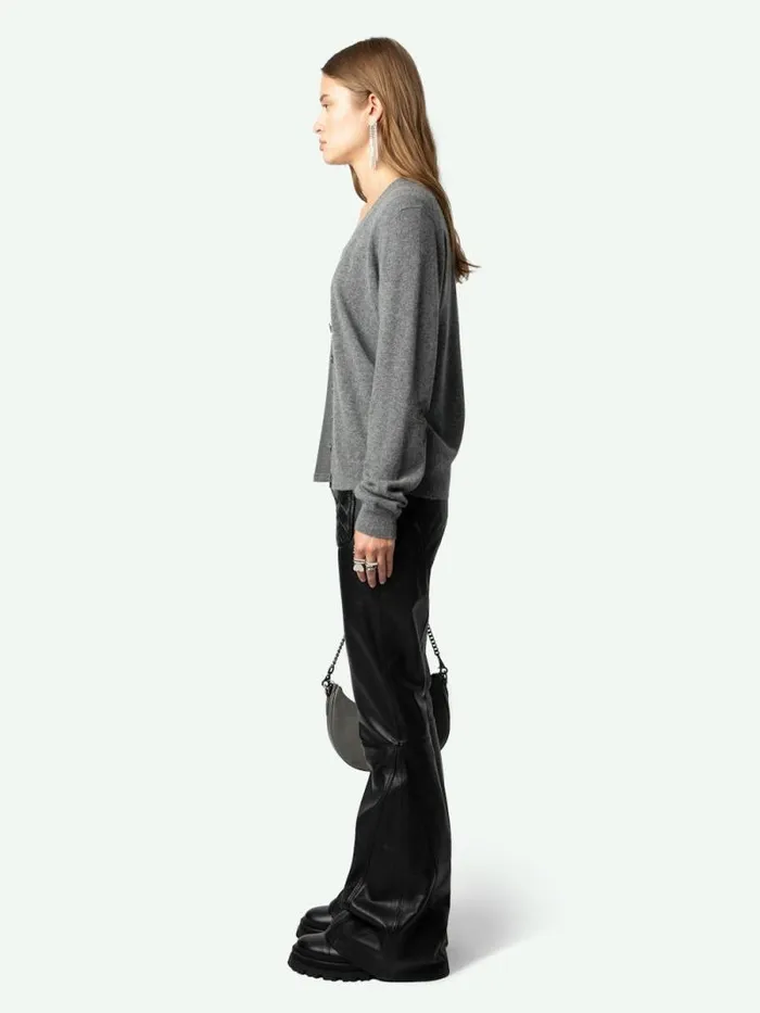 Women Zadig and Voltaire Sweaters and Cardigans Jemmy Patch Cashmere Cardigan Gris Chine Women Zadig and Voltaire Sweaters and Cardigans Jemmy Patch Cashmere Cardigan Gris Chine