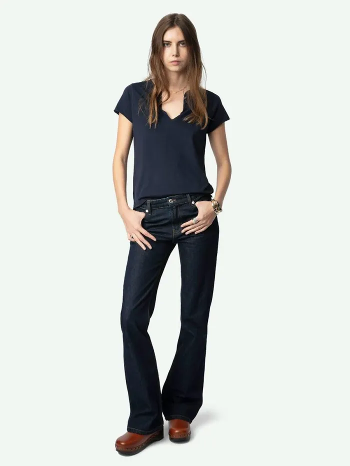 Women Zadig and Voltaire TShirts Henley Diamant Tshirt Encre