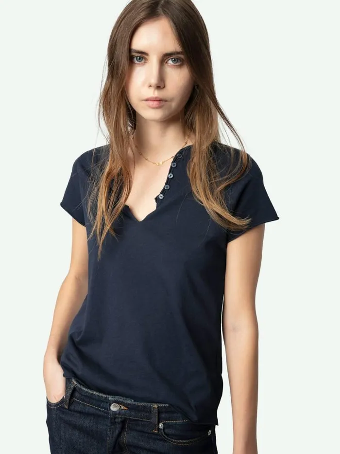 Women Zadig and Voltaire TShirts Henley Diamant Tshirt Encre Women Zadig and Voltaire TShirts Henley Diamant Tshirt Encre