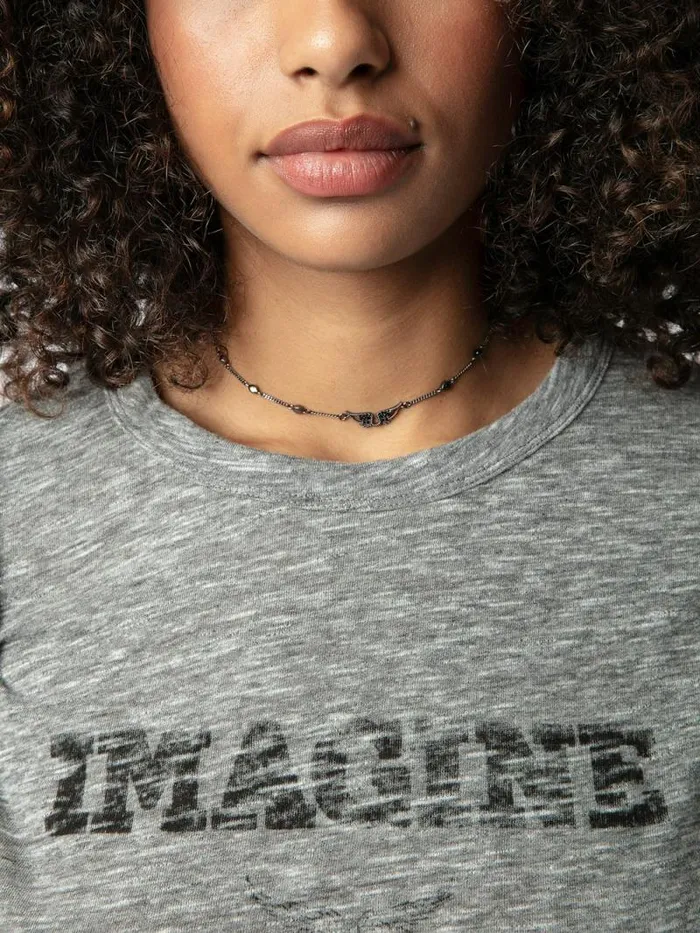 Women Zadig and Voltaire TShirts Woop Imagine Tshirt Gris Chine Women Zadig and Voltaire TShirts Woop Imagine Tshirt Gris Chine