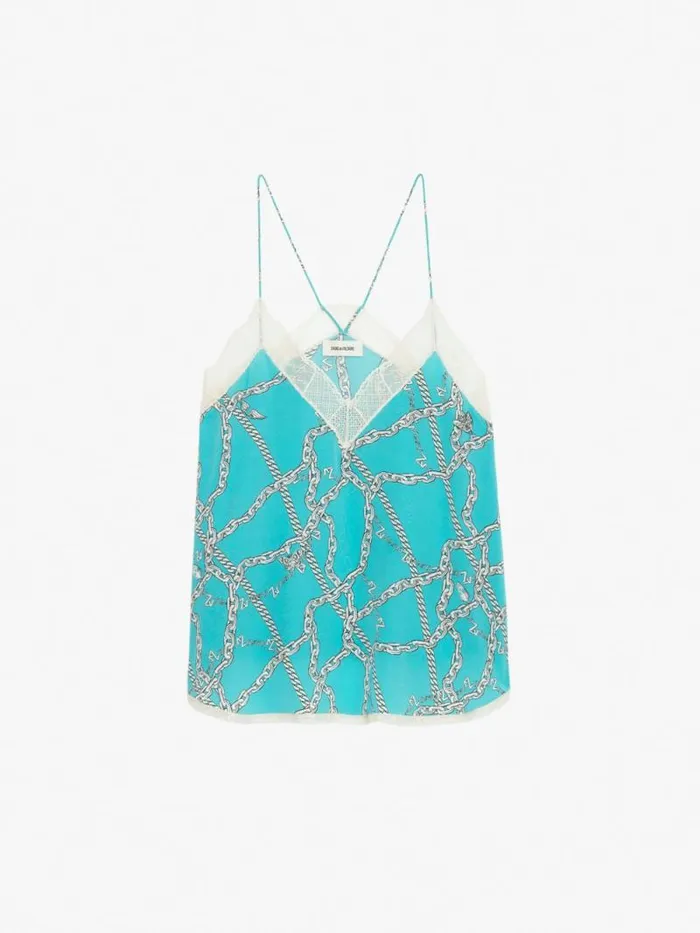 Women Zadig and Voltaire Tops and Shirts Christy Silk Camisole Aqua Women Zadig and Voltaire Tops and Shirts Christy Silk Camisole Aqua