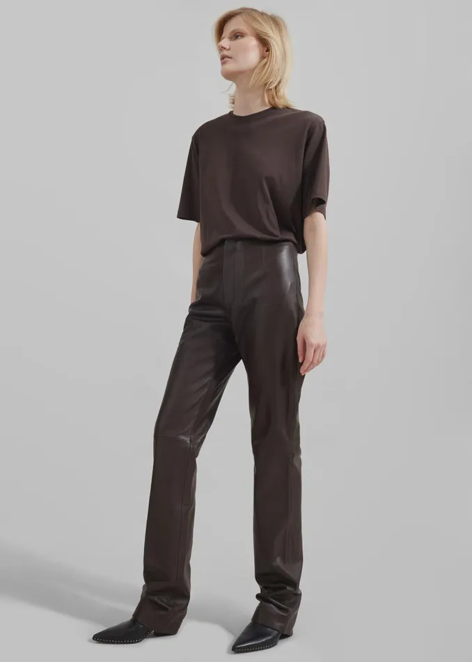 Women Ziggy Long Leather Pants 8211 Brown The Frankie Shop Bottoms