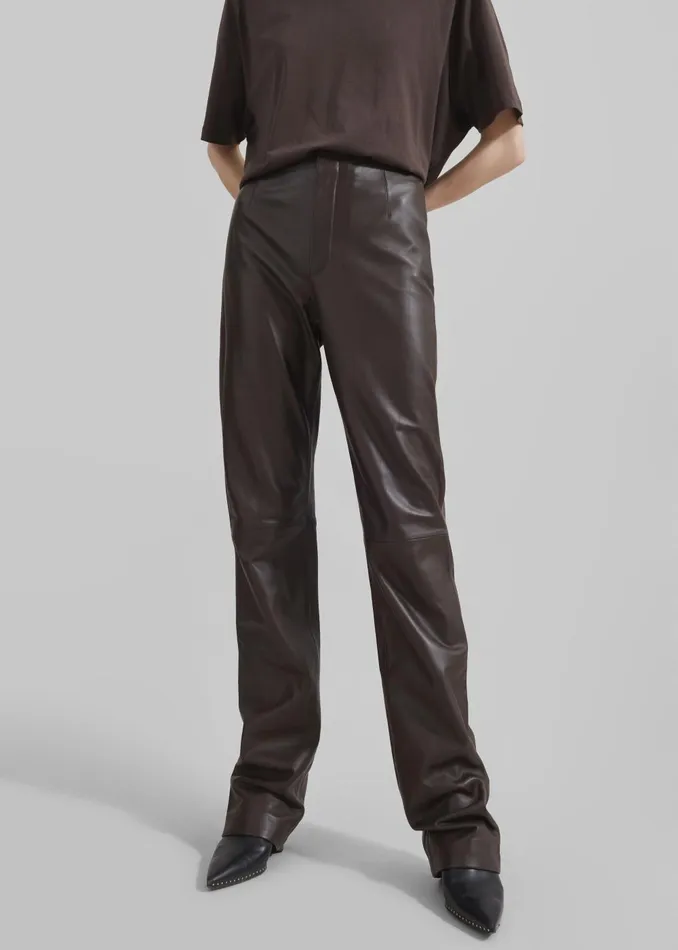 Women Ziggy Long Leather Pants 8211 Brown The Frankie Shop Bottoms