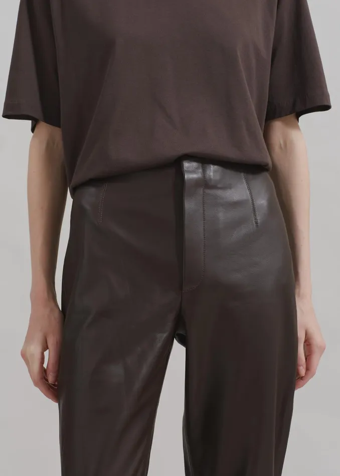 Women Ziggy Long Leather Pants 8211 Brown The Frankie Shop Bottoms