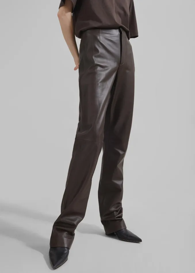 Women Ziggy Long Leather Pants 8211 Brown The Frankie Shop Bottoms