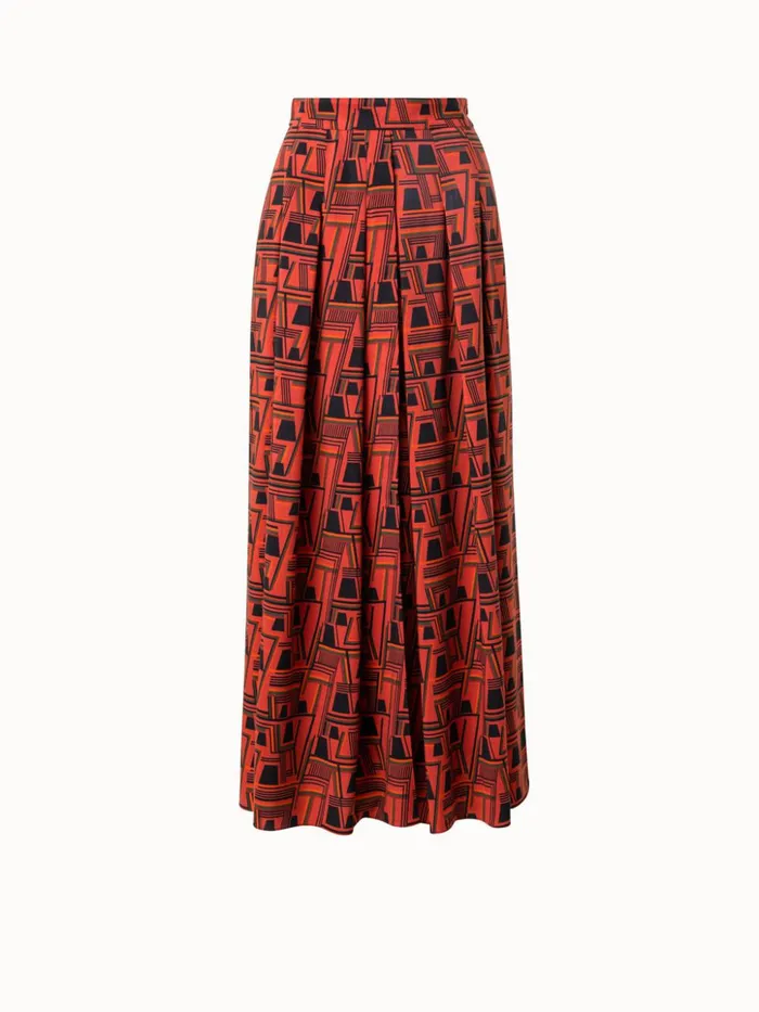 Wool Crpe Midi Skirt With Zig Zag Trapezoid Print Rustic Redmulticolor Women Akris Skirts