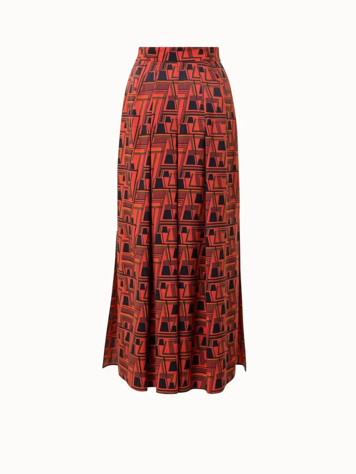 Wool Crpe Midi Skirt With Zig Zag Trapezoid Print Rustic Redmulticolor Women Akris Skirts