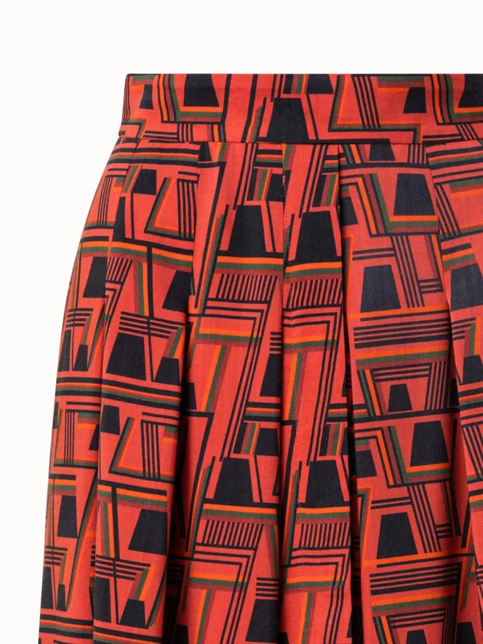 Wool Crpe Midi Skirt With Zig Zag Trapezoid Print Rustic Redmulticolor Women Akris Skirts