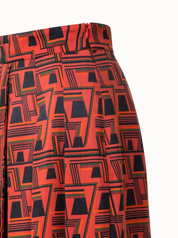 Wool Crpe Midi Skirt With Zig Zag Trapezoid Print Rustic Redmulticolor Women Akris Skirts