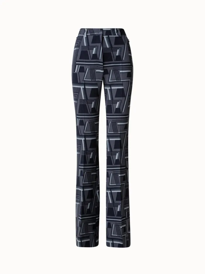 Wool DoubleFace Bootcut Pants With Zig Zag Trapezoid Print Charcoalblack Women Akris Pants