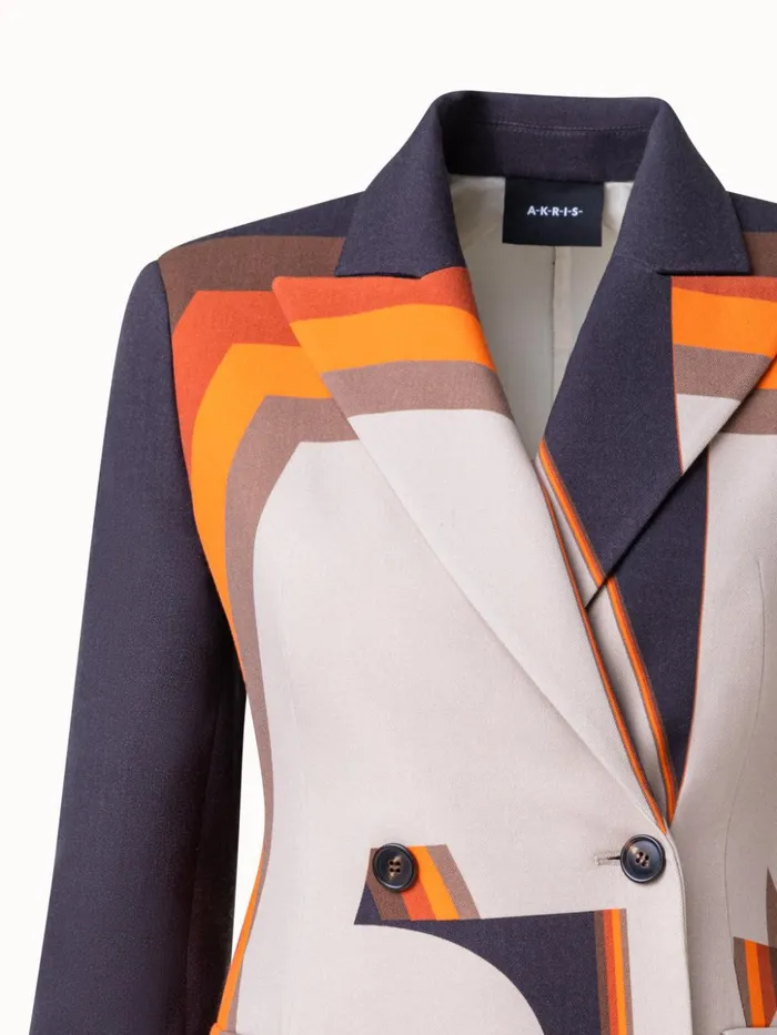 Wool DoubleFace Jacket With Superimposed Letters Print Multicolor Women Akris Jackets