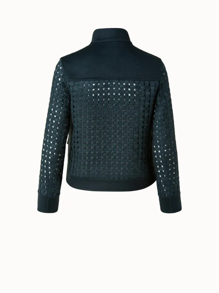 Wool Open Grid Embroidery Jacket Dark Slate Women Akris Jackets