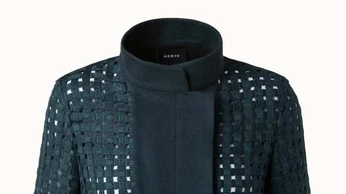 Wool Open Grid Embroidery Jacket Dark Slate Women Akris Jackets