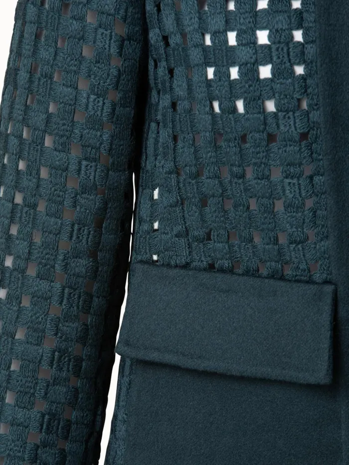 Wool Open Grid Embroidery Jacket Dark Slate Women Akris Jackets