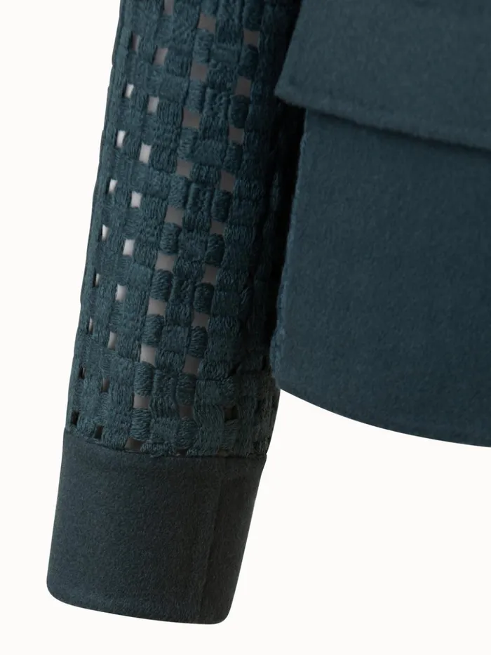 Wool Open Grid Embroidery Jacket Dark Slate Women Akris Jackets
