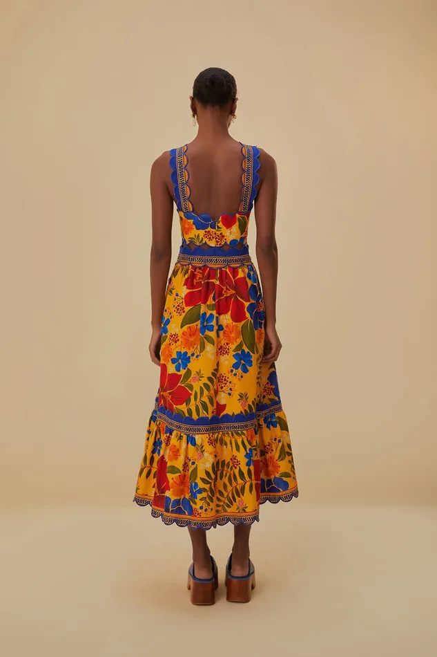 Yellow Floral Yard Lenzing Ecovero Euroflax Midi Dress Women Farm Rio Midi Dresses