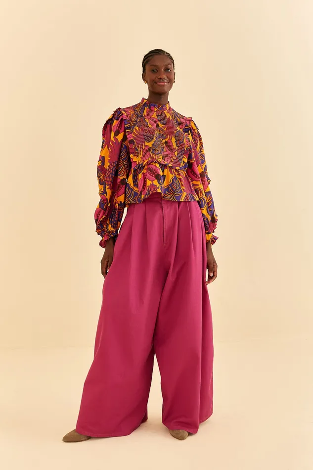 Yellow Fruit Dream Long Sleeve Blouse Women Farm Rio Blouses
