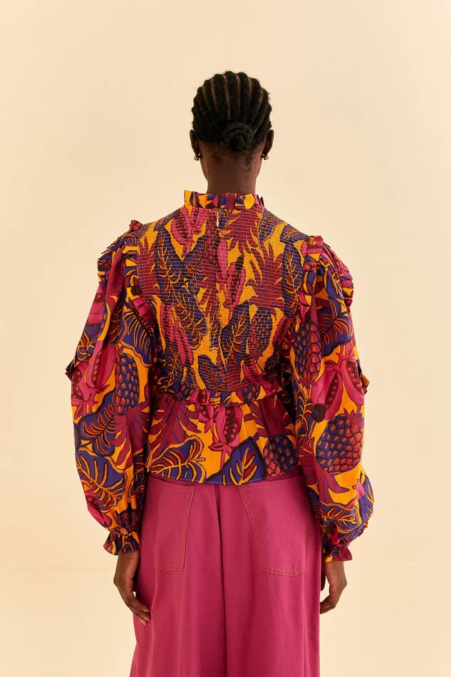 Yellow Fruit Dream Long Sleeve Blouse Women Farm Rio Blouses