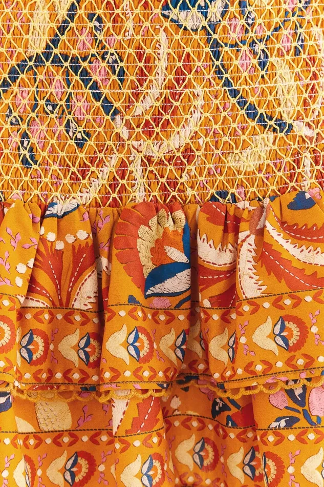 Yellow Palms Party Smocked Mini Skirt Women Farm Rio Skirts