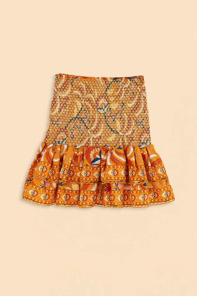 Yellow Palms Party Smocked Mini Skirt Women Farm Rio Skirts