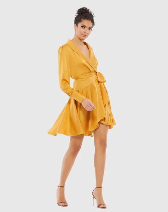 Yellow Short Wrap Dress Marigold Daytime Dresses Mac Duggal Women