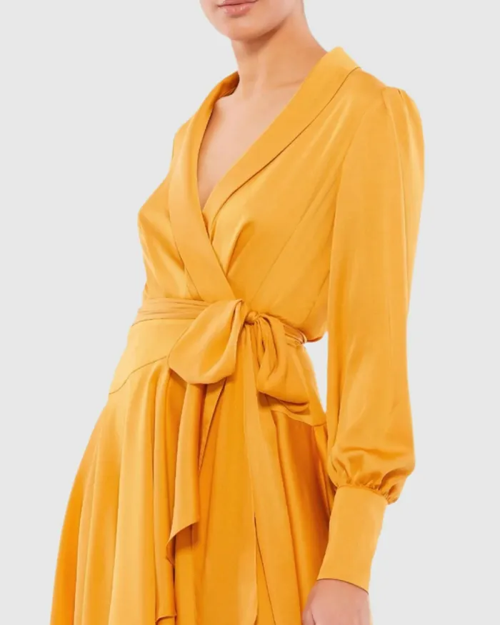 Yellow Short Wrap Dress Marigold Daytime Dresses Mac Duggal Women