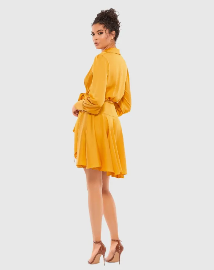 Yellow Short Wrap Dress Marigold Daytime Dresses Mac Duggal Women